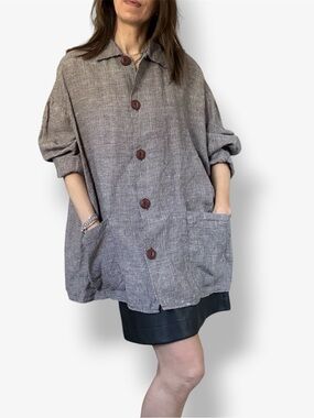 FLAX Linen Houndstooth Pattern Jacket size Large
